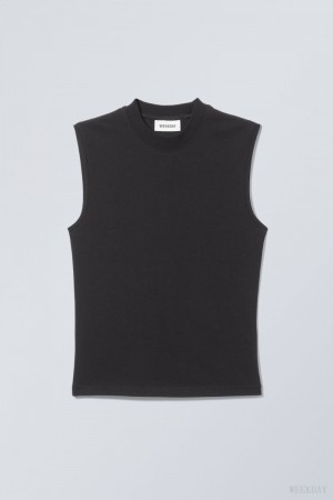 Weekday Slim Mock Neck Tank Top 黒 | MTUC5618