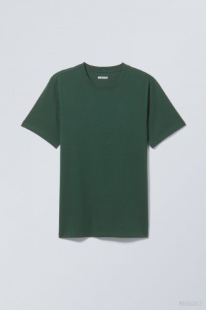 Weekday Standard Midweight T-shirt 暗緑 | ITFG8976