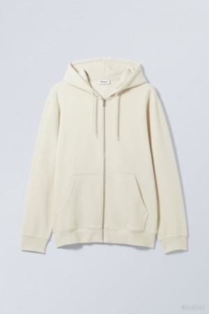 Weekday Standard Midweight Zip Hoodie Ecru | QEAN6278