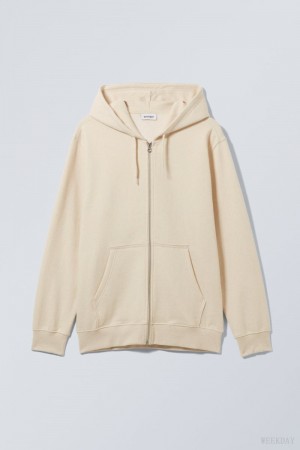 Weekday Standard Midweight Zip Hoodie Oat Melange | NQFD3711