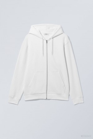 Weekday Standard Midweight Zip Hoodie 白 | QALK7403