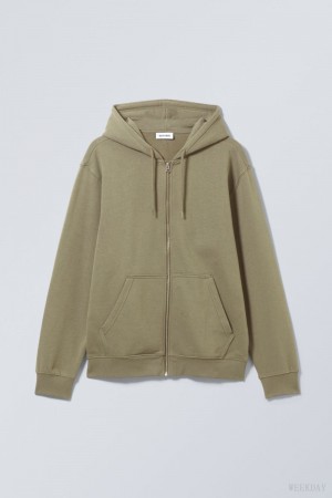 Weekday Standard Midweight Zip Hoodie カーキ | OJCL0775