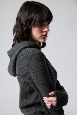 Weekday Zuri Knit Hoodie 暗グレー | UGQS4222