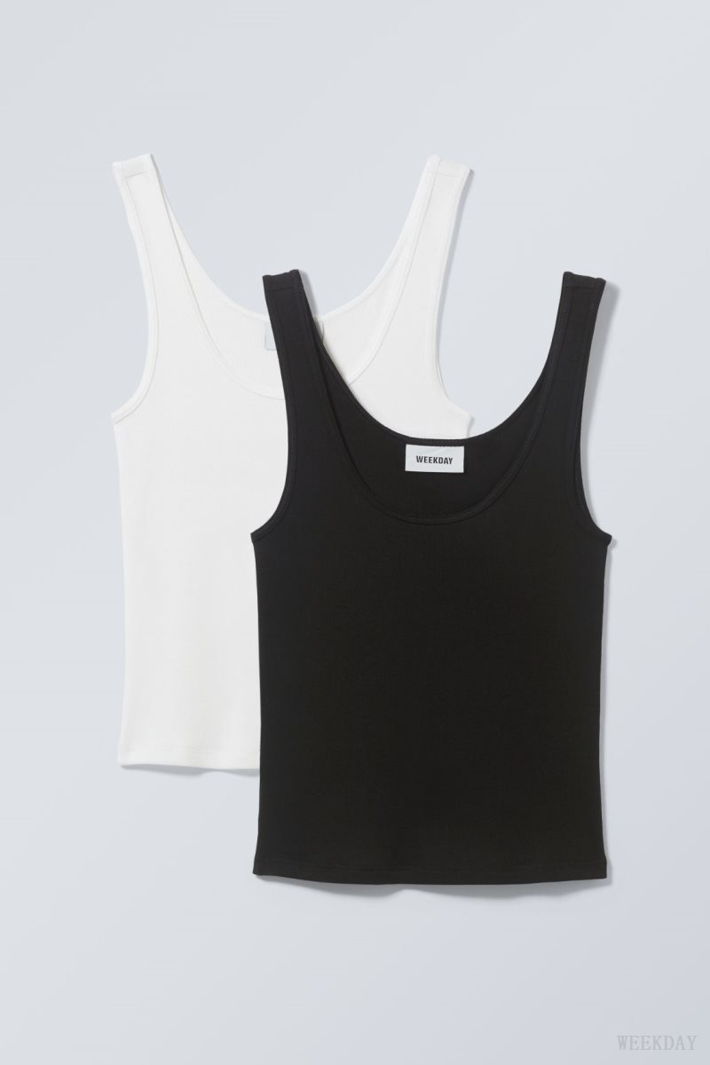 Weekday 2-Pack Open Neck Tank Top 黒 白 | JZCF6089