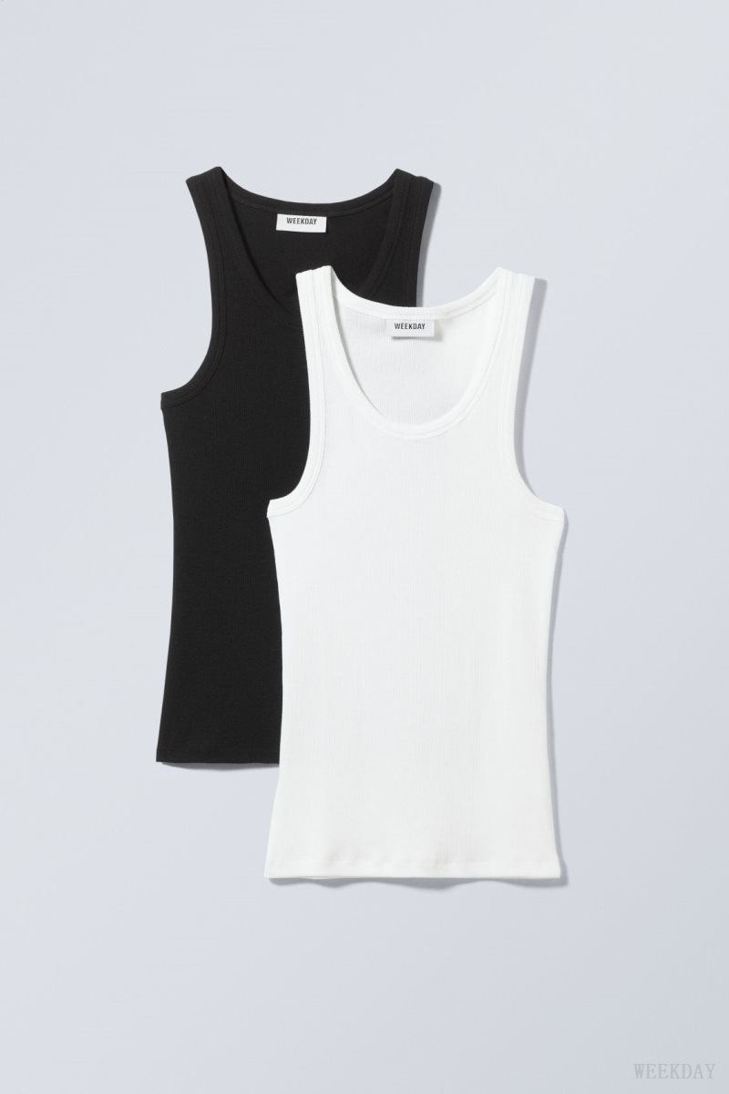 Weekday 2-pack Close Fitted Rib Tank Top Blk&Wht | ZVVS0169