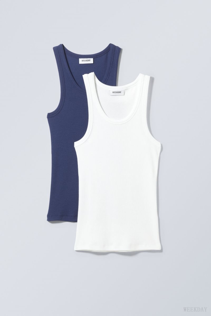 Weekday 2-pack Close Fitted Rib Tank Top 青 白 | KQRC8492