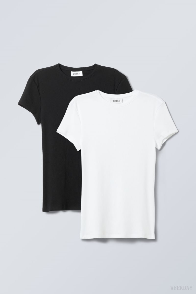 Weekday 2-pack Close Fitted Rib T-shirt Blk & wht | WLJD6481