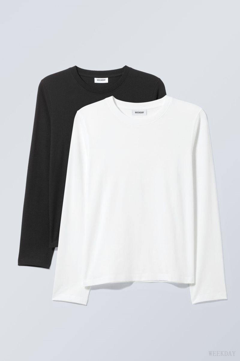 Weekday 2-pack Essence Standard Long Sleeves 黒 白 | XNEM5863