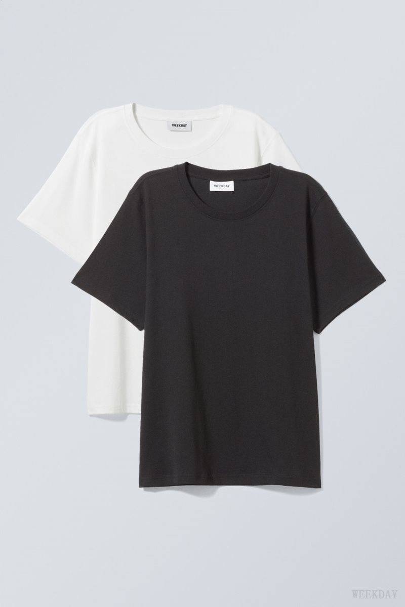 Weekday 2-pack Essence Standard T-Shirt 黒 白 | GRKA7721