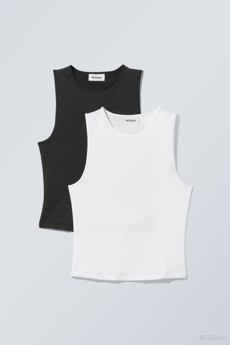 Weekday 2-pack Fine Tank Top 黒 白 | EVLV9959