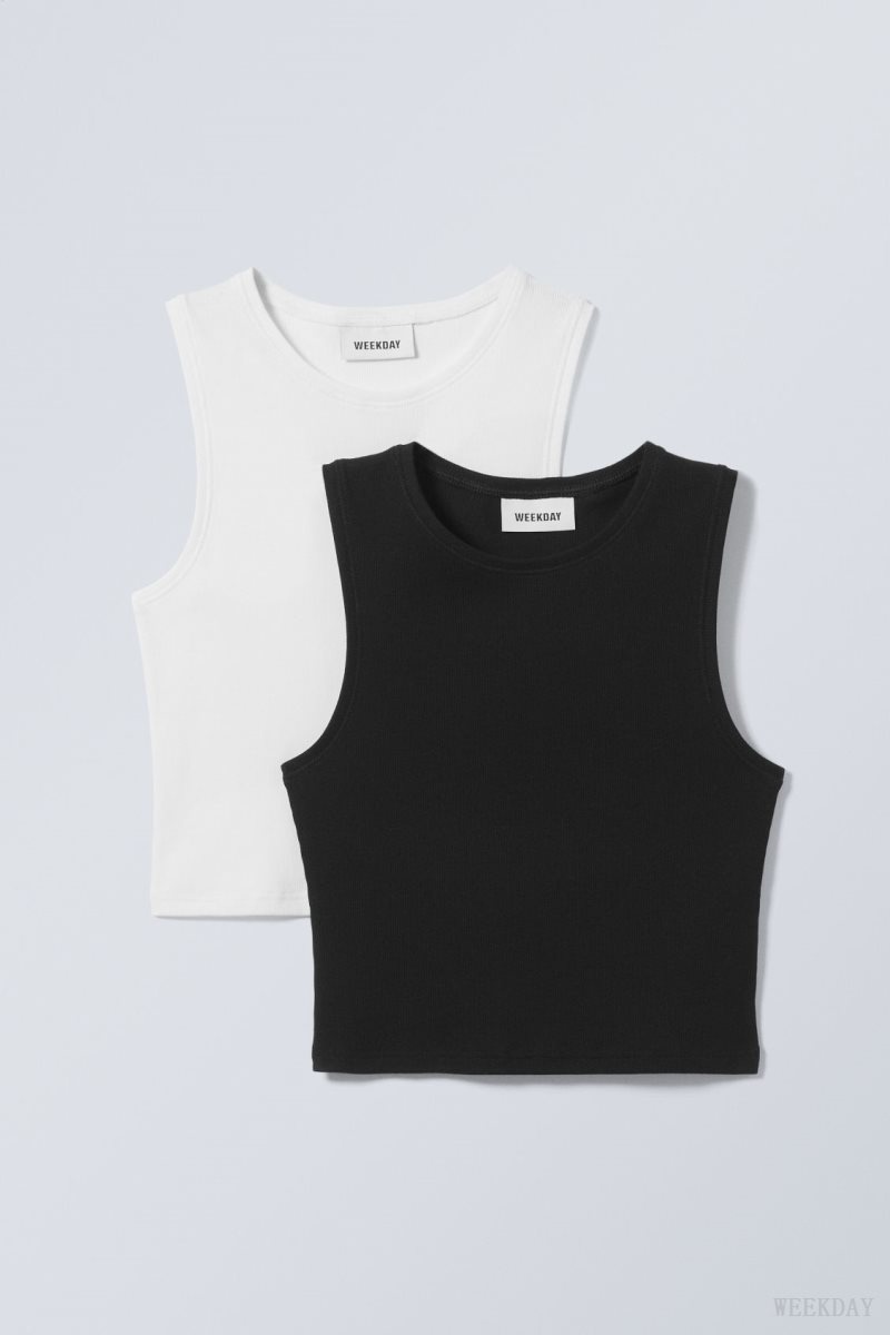 Weekday 2-pack Pure Crop Tank Top 黒 白 | QFKD9911