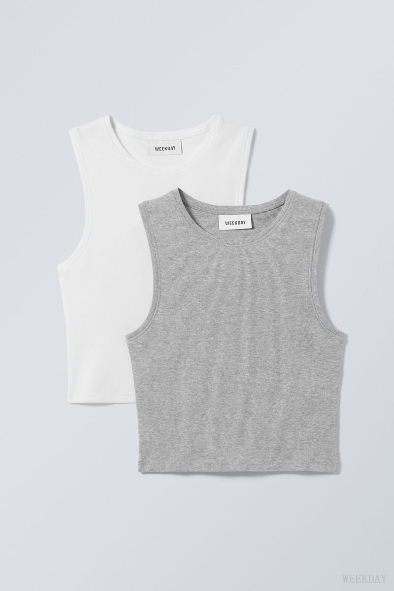 Weekday 2-pack Pure Crop Tank Top グレー 白 | YAIC1665