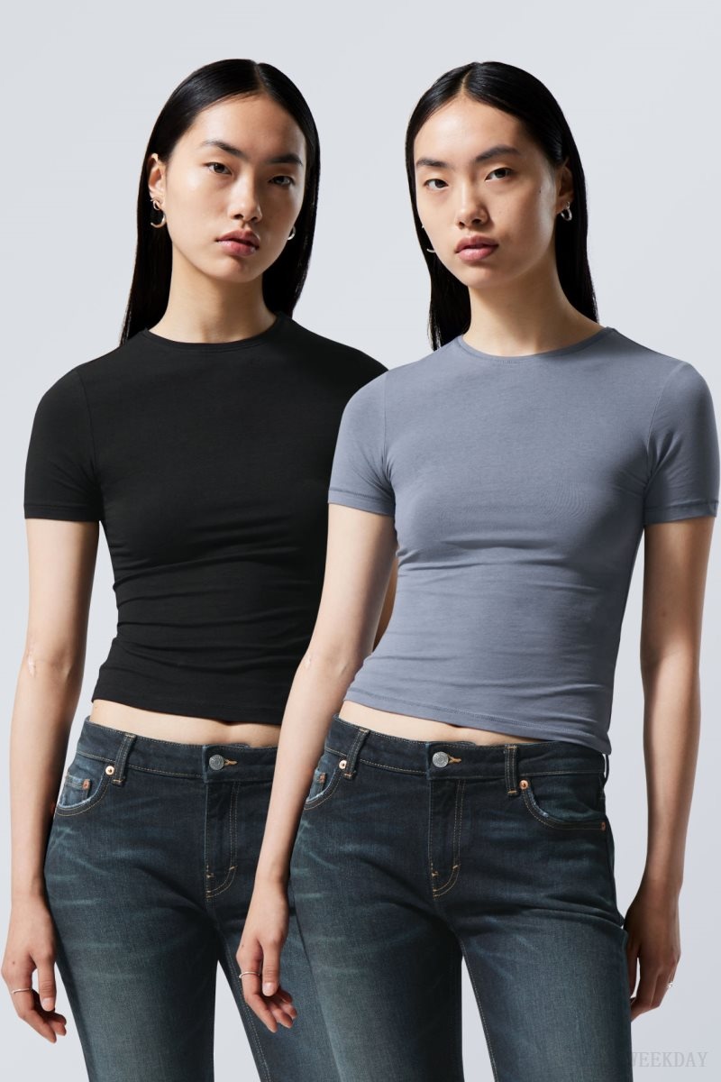 Weekday 2-pack Slim Fitted T-shirt 黒 | UUGR9481