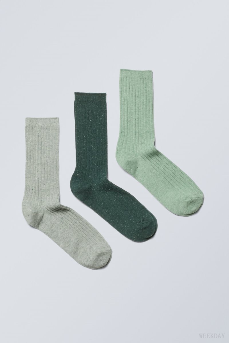 Weekday 3-pack Rib Neps Socks 緑 | NKIC9178