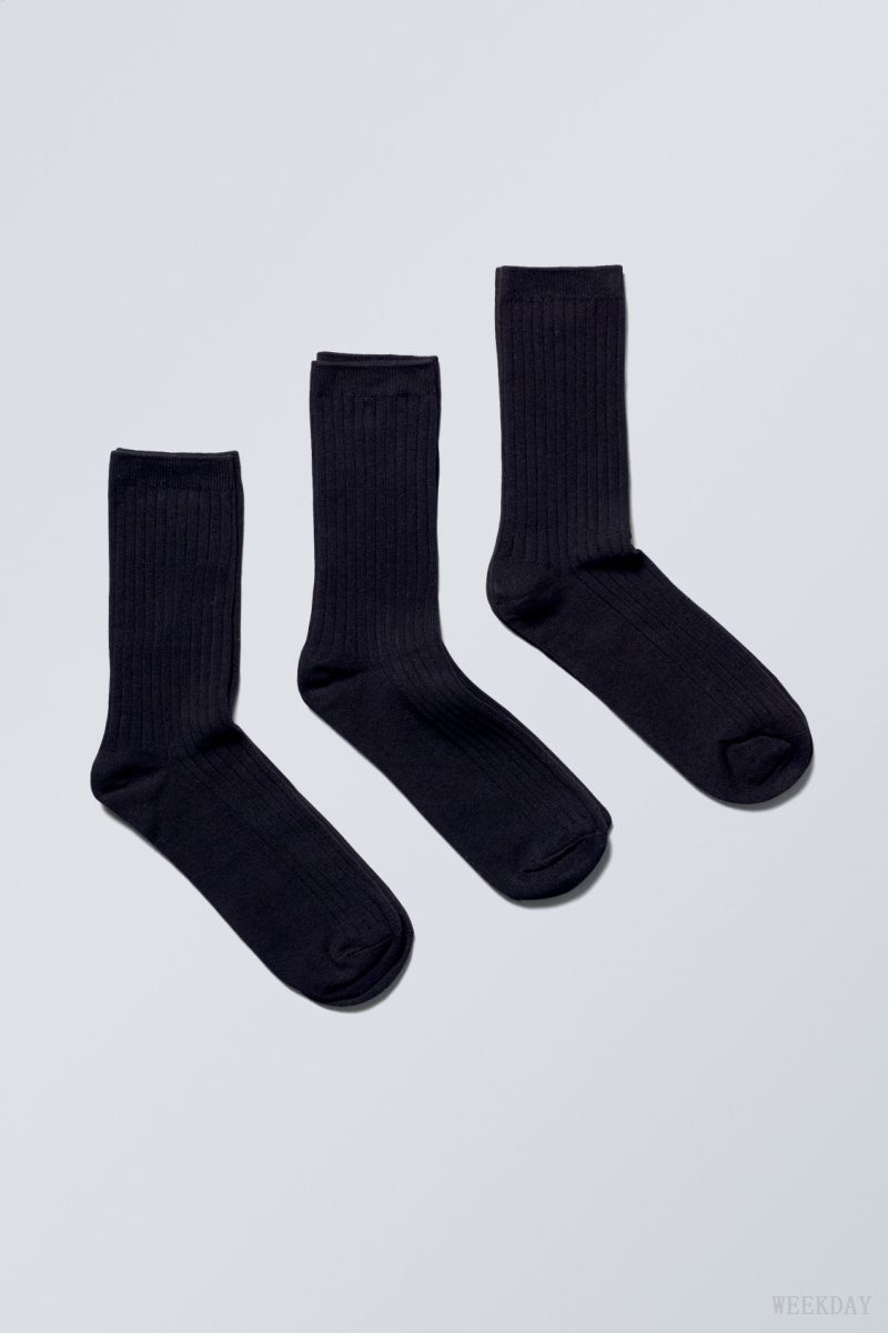 Weekday 3-pack Rib Socks 黒 | SMUG3782