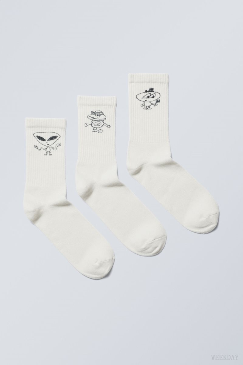 Weekday 3-pack 運動 グラフィック Socks Doodle Guys | TOBX8575