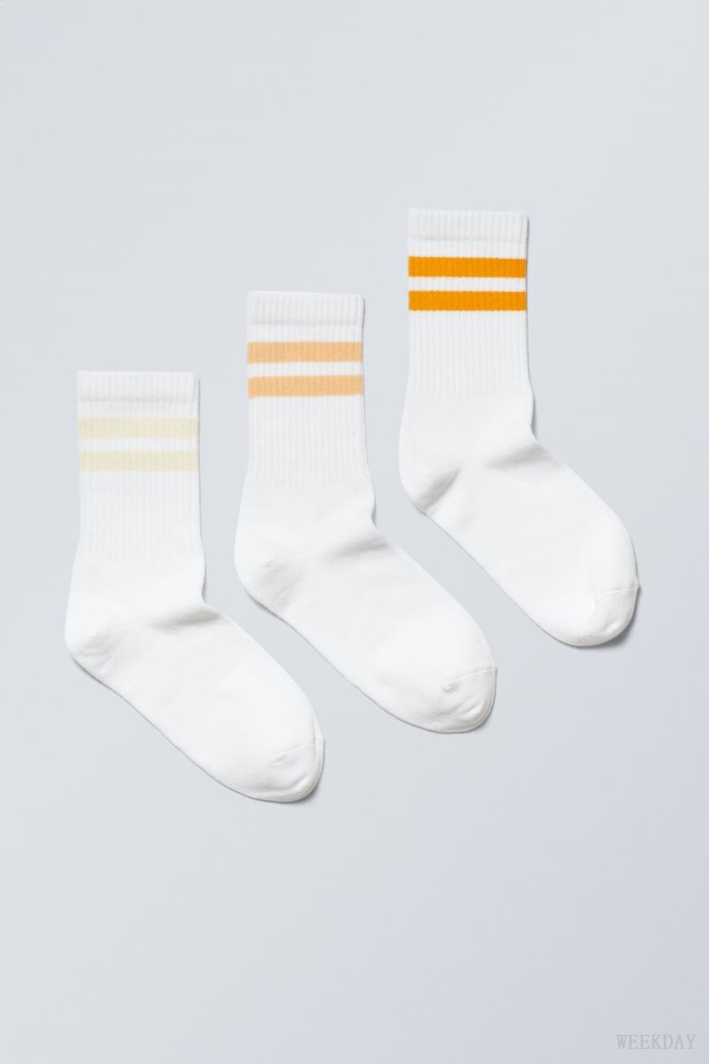 Weekday 3-pack 運動 ストライプ Socks 黄色 | JOKB3611