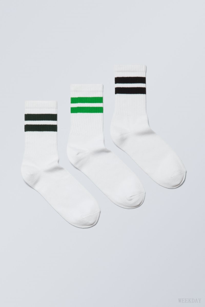 Weekday 3-pack ストライプ 運動 Socks 緑 黒 | LQAF3653