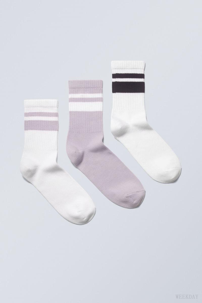 Weekday 3-pack ストライプ 運動 Socks 紫 黒 | TILU8467