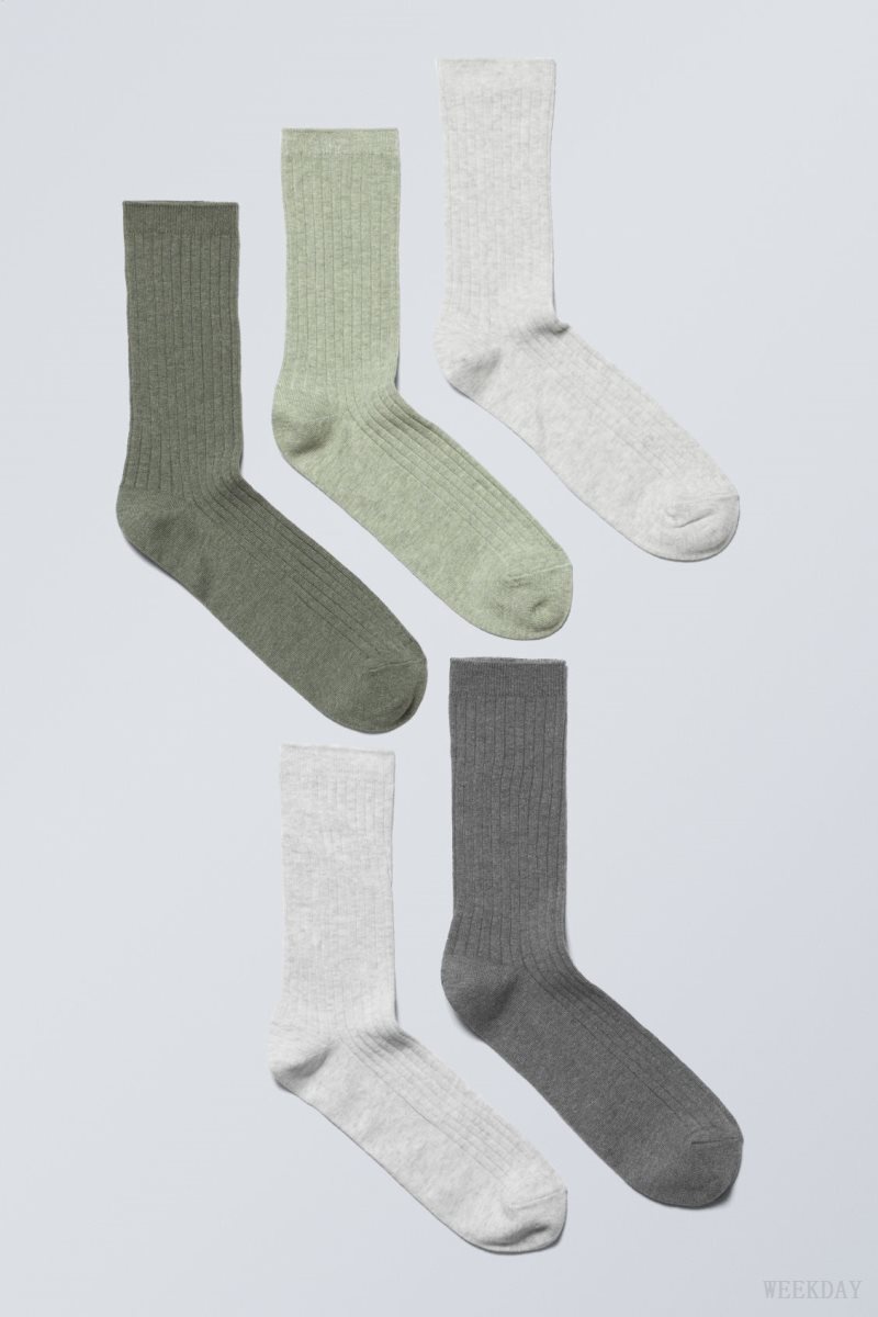 Weekday 5-pack Rib Socks 緑 | HXYM7858