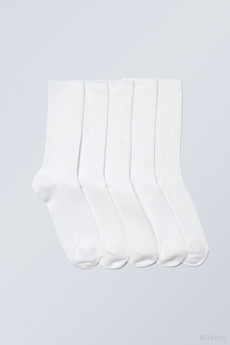 Weekday 5-pack Rib Socks 白 | MISK9391