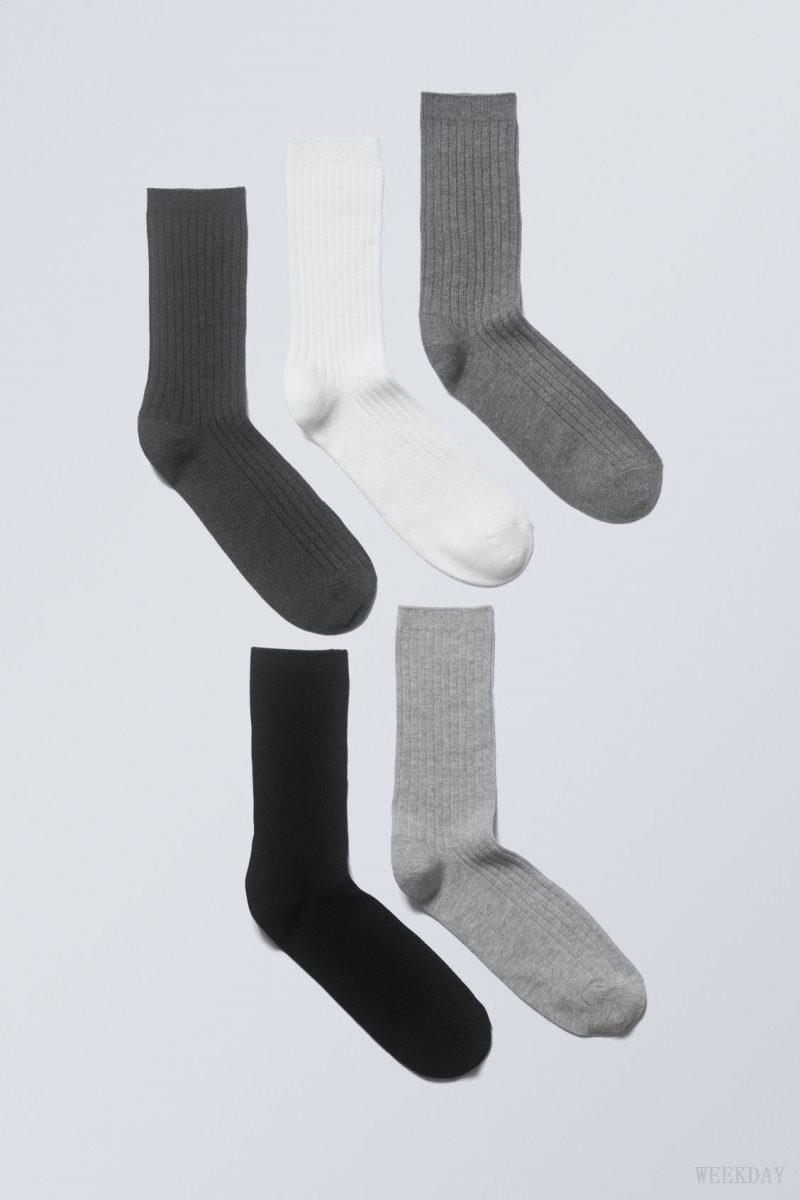 Weekday 5-pack Rib Socks グレー | RXVX1158