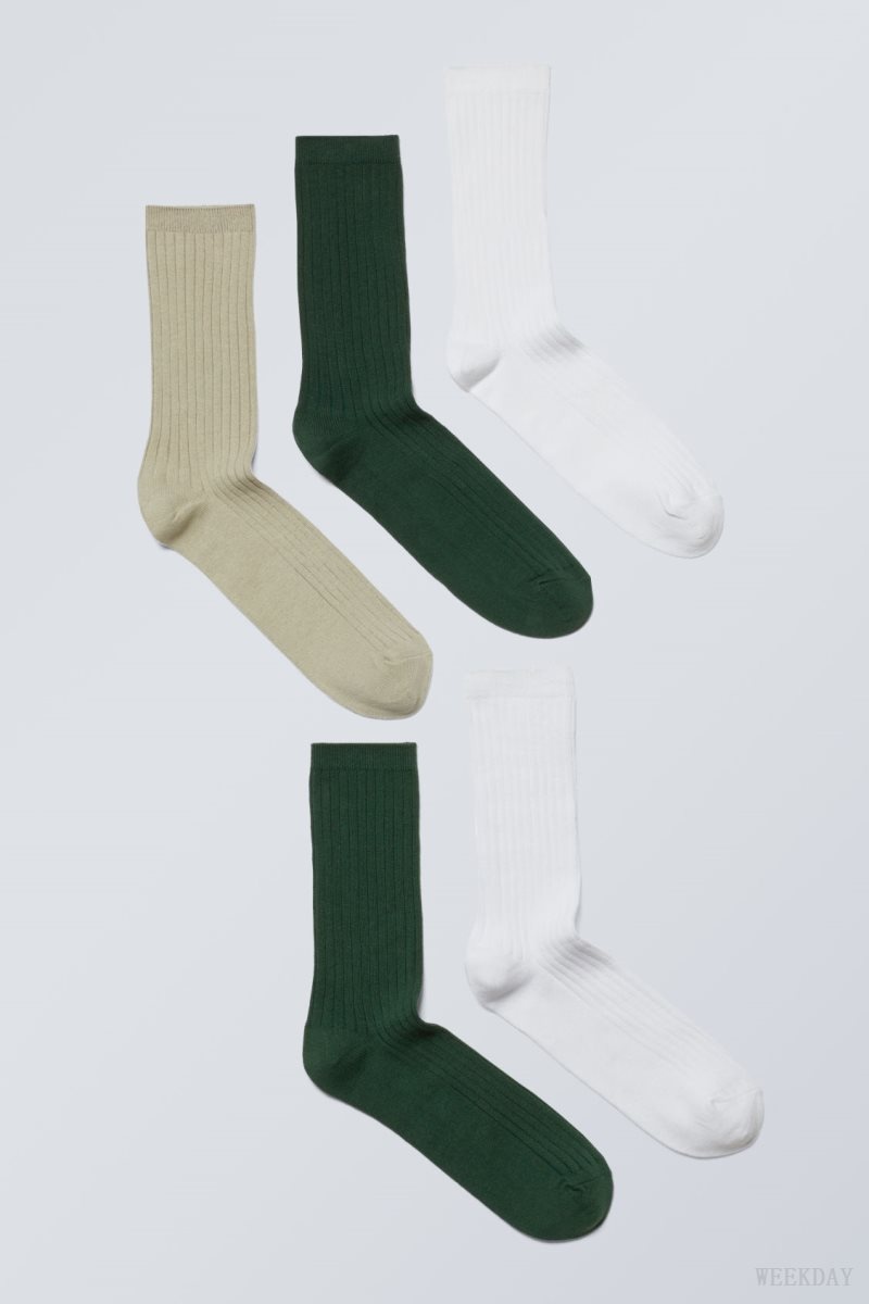 Weekday 5-pack Rib Socks 緑 | TWWE6420