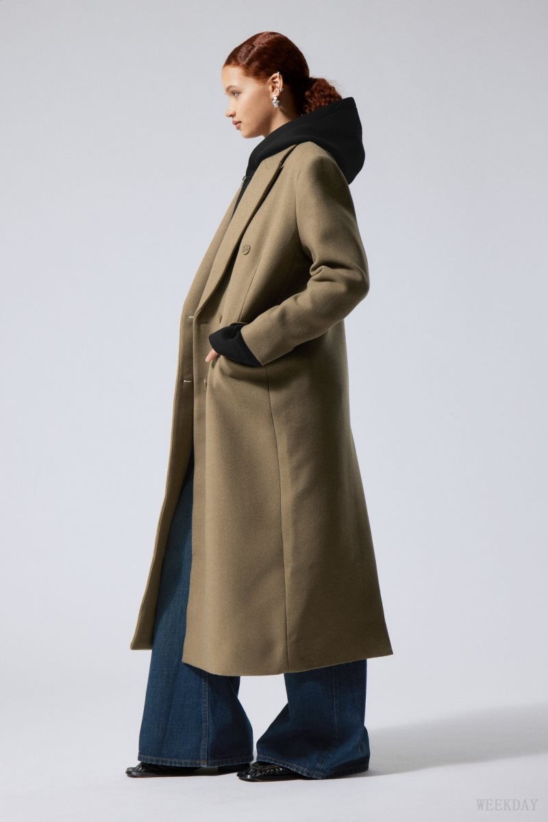 Weekday Alex Oversized ウール Blend Coat Dusty Mole | SZJL8347