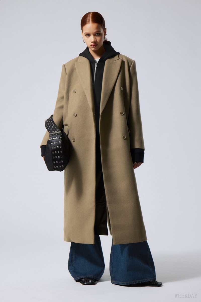 Weekday Alex Oversized ウール Blend Coat Dusty Mole | SZJL8347