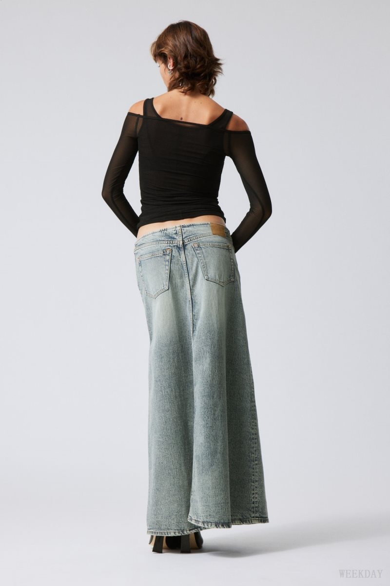 Weekday Anaheim Long Denim Skirt 青 | WPKD7637