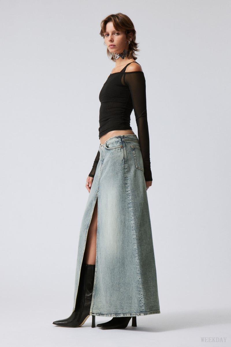 Weekday Anaheim Long Denim Skirt 青 | WPKD7637