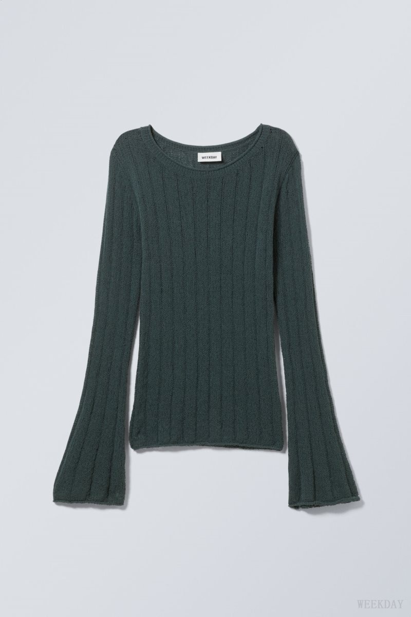 Weekday Anessa Sheer Knit Sweater Petrol | GYUL6199