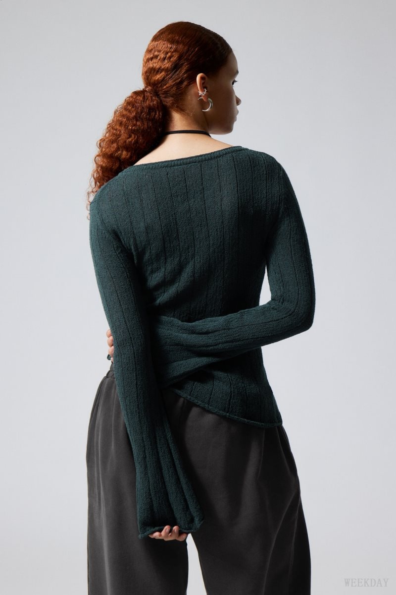 Weekday Anessa Sheer Knit Sweater Petrol | GYUL6199