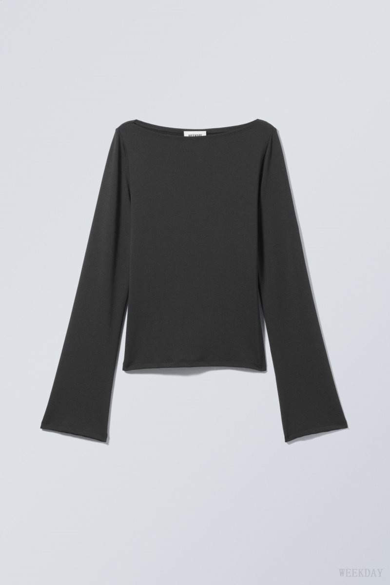 Weekday Annie Boatneck Long Sleeve Top 黒 | XEPV8583