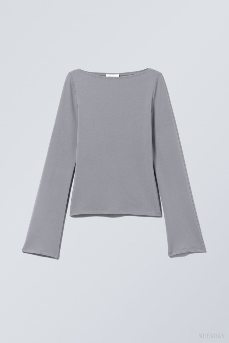 Weekday Annie Boatneck Long Sleeve Top 暗グレー | TVOE4207