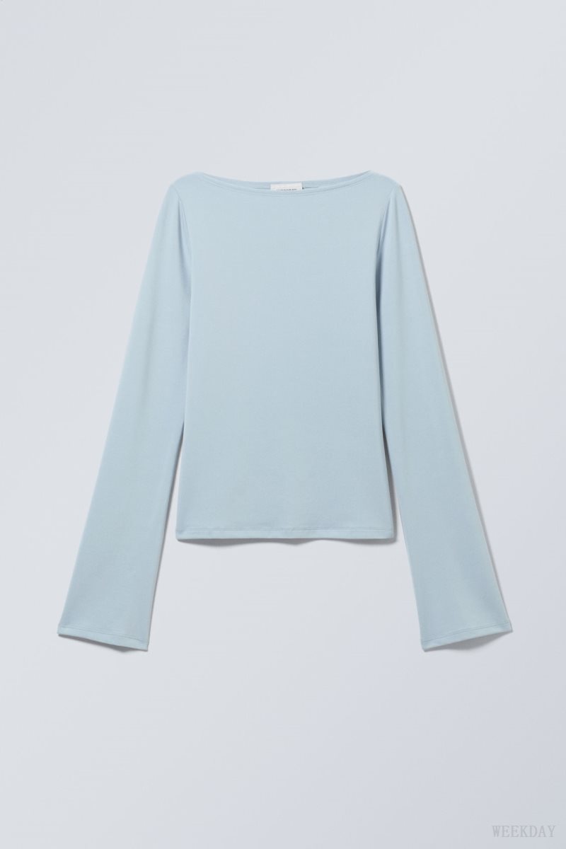 Weekday Annie Boatneck Long Sleeve Top ライト青 | NUVH6353