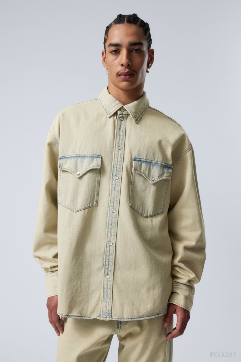 Weekday Ash Longsleeve Denim Shirt Sunbleached | TUFP0105