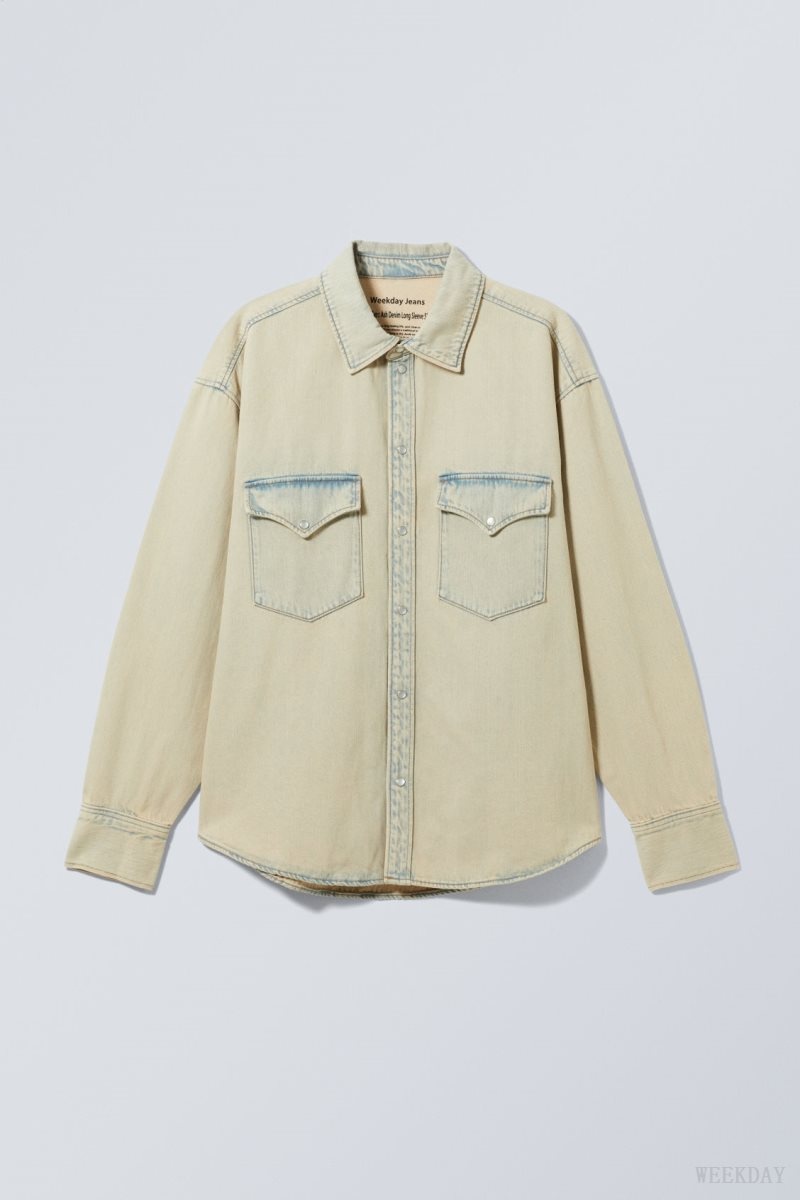 Weekday Ash Longsleeve Denim Shirt Sunbleached | TUFP0105