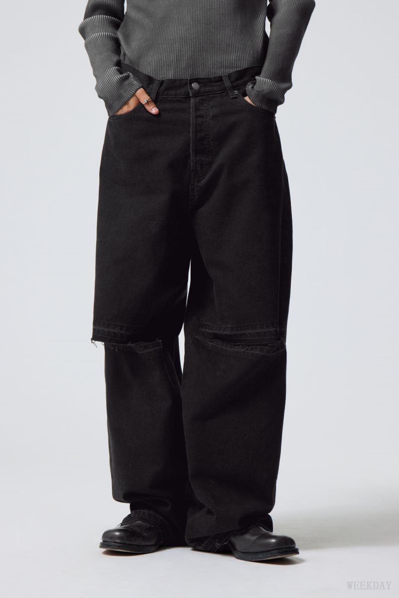 Weekday Astro Baggy Open Knee Jeans 黒 | PERC2675