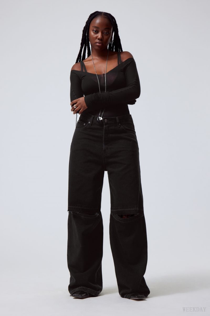 Weekday Astro Baggy Open Knee Jeans 黒 | PERC2675