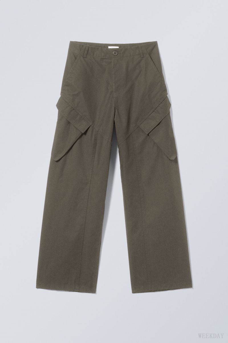 Weekday Astro Loose Asymmetric Cargo Trousers カーキ 緑 | OWZX7882