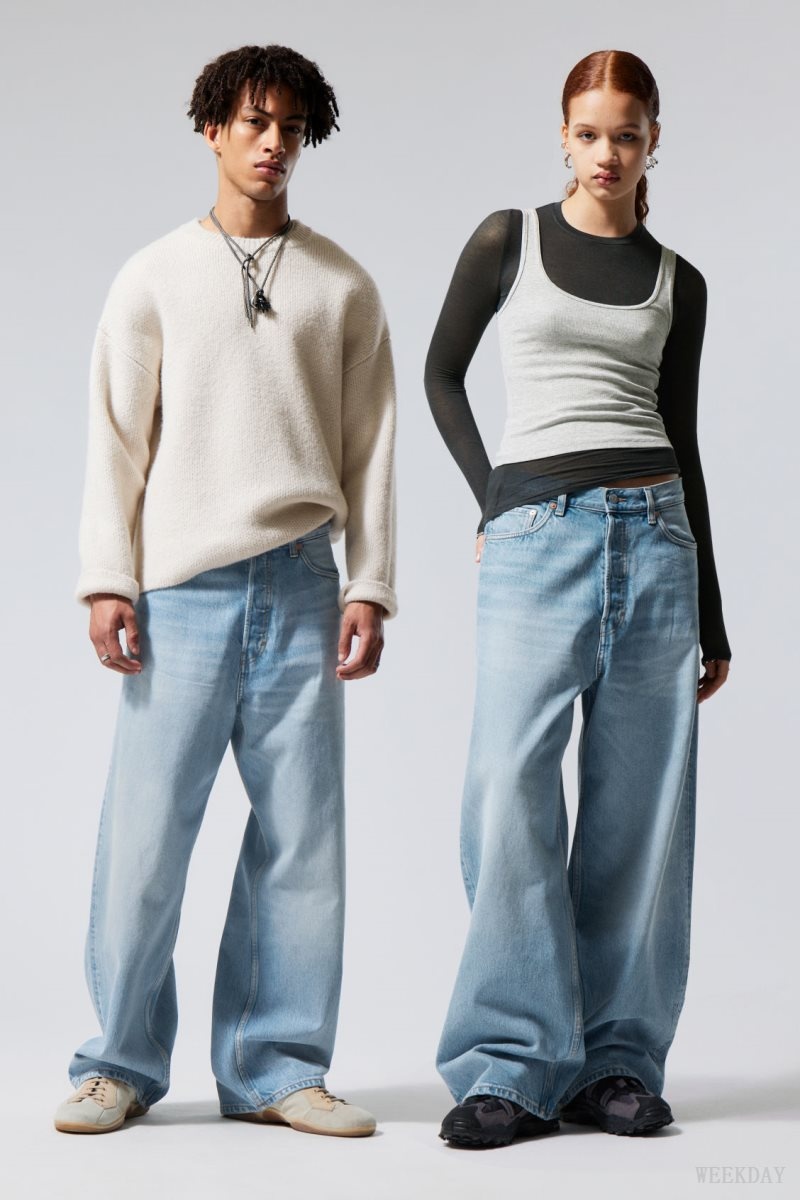 Weekday Astro Loose Baggy Jeans 青 | AUMT0185