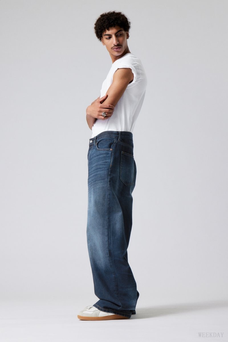 Weekday Astro Loose Baggy Jeans 青 | ELYQ5848