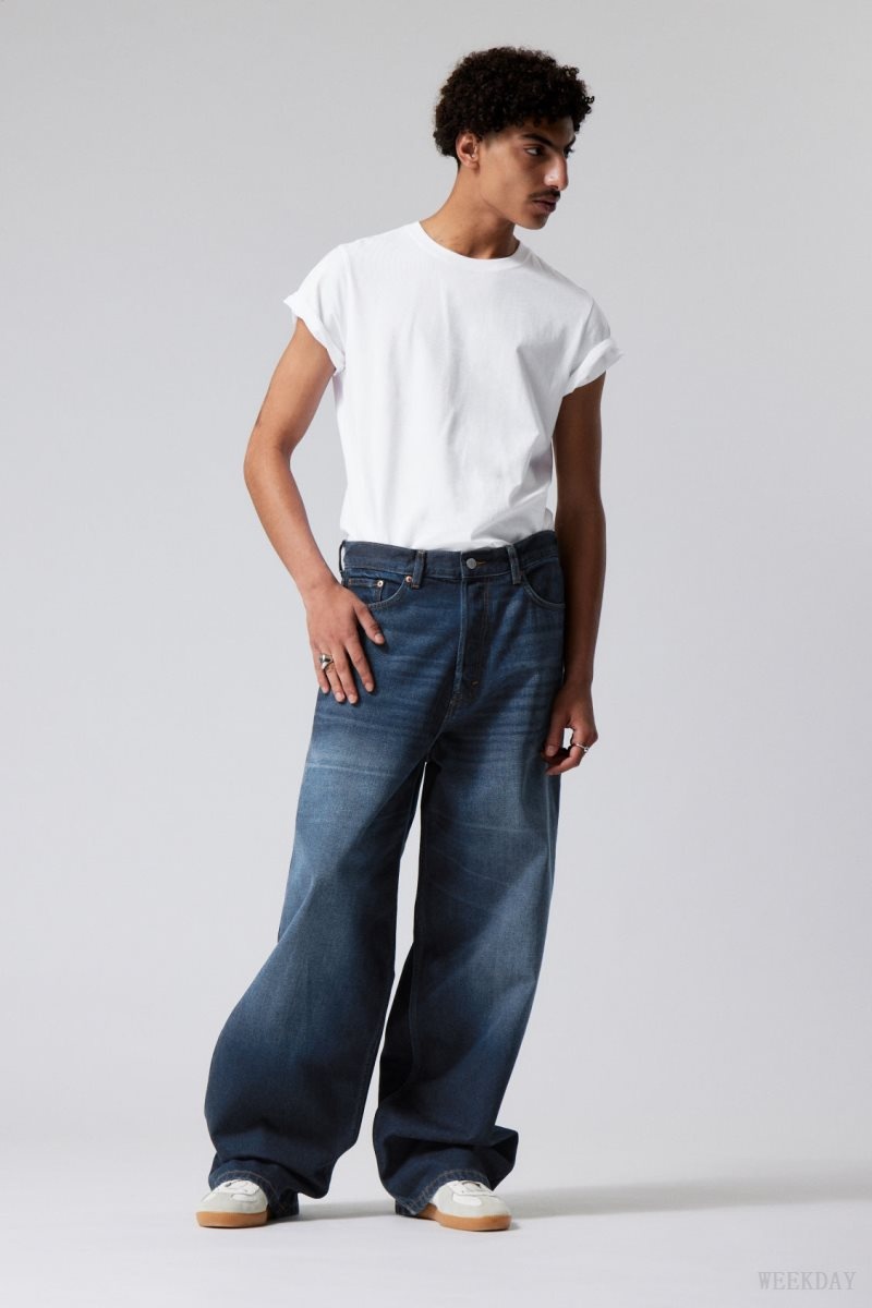 Weekday Astro Loose Baggy Jeans 青 | ELYQ5848