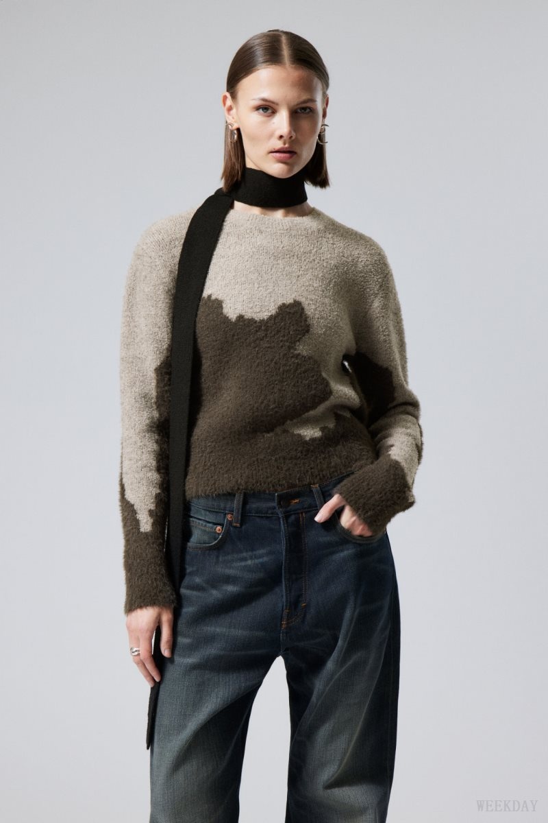 Weekday Ayla Jacquard Sweater Mole Abstract | PXIR3608