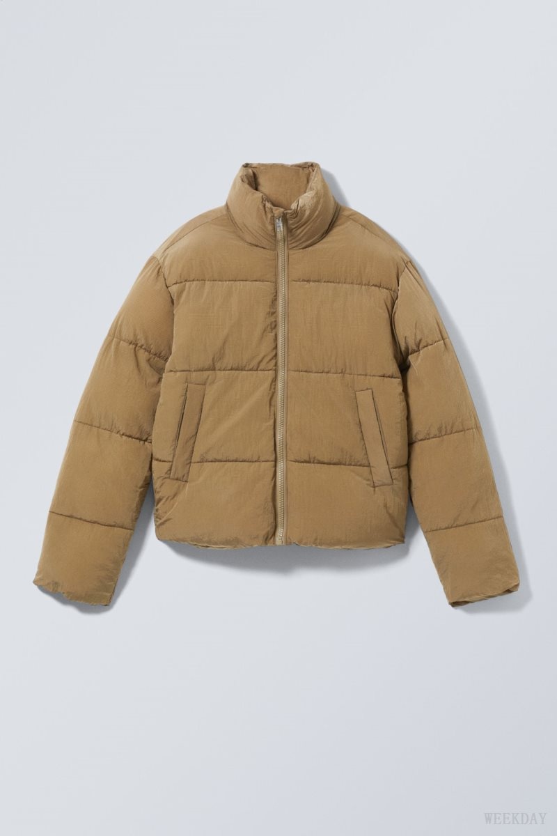 Weekday Ben Ripstop Puffer Jacket Dusty Mole | XNAC5930