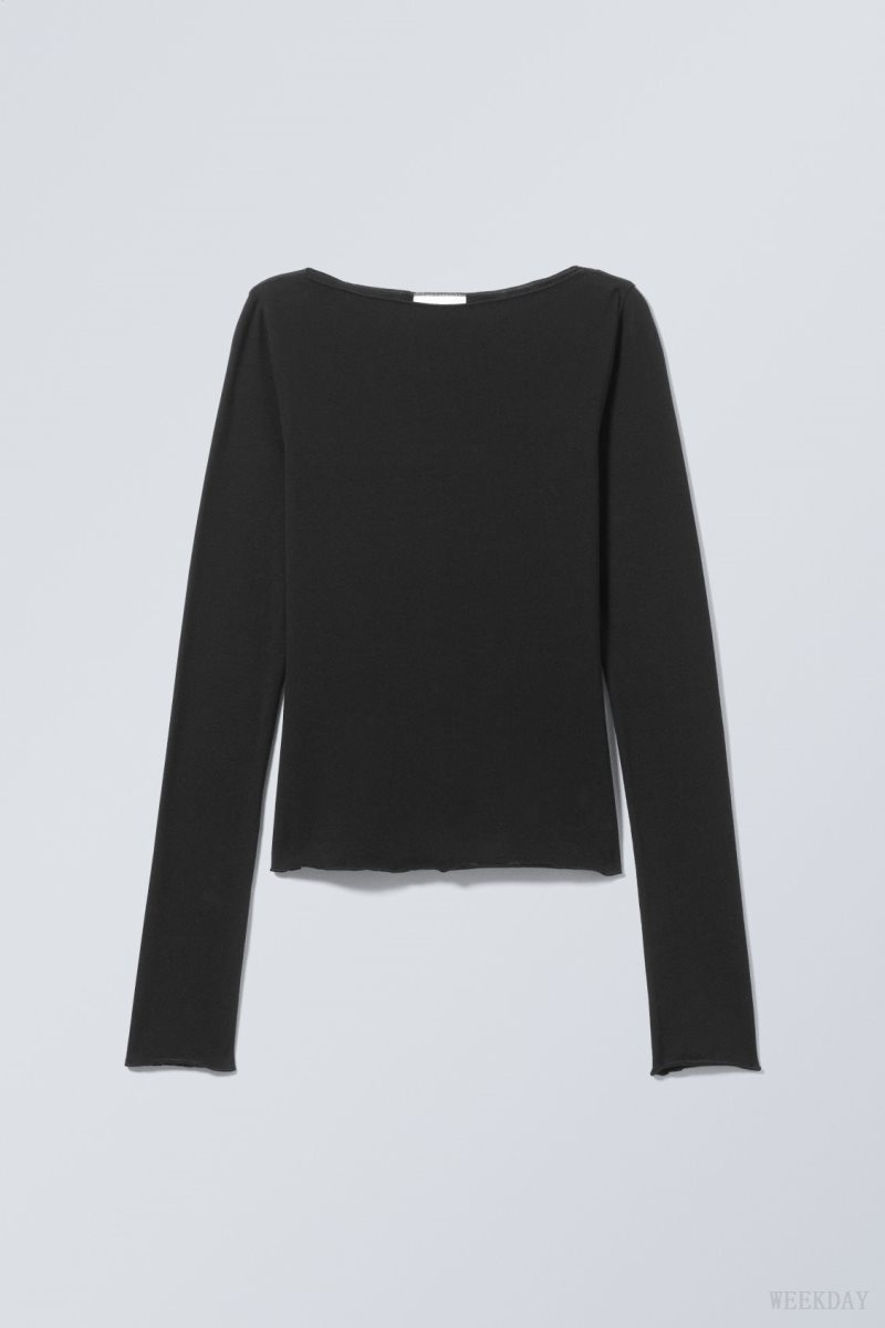 Weekday Boatneck Cotton Longsleeve 黒 | QDPO7800