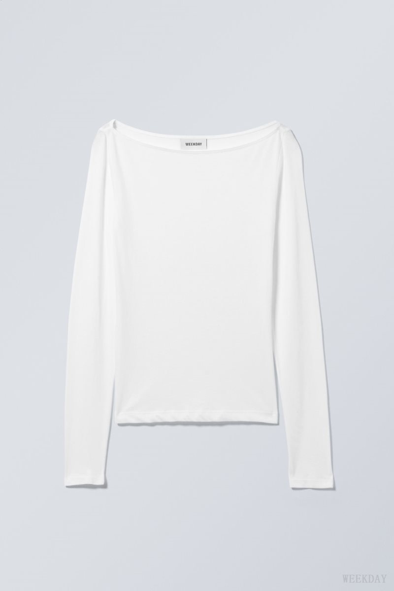 Weekday Boatneck Fitted Long Sleeve Top 白 | WUVT6378