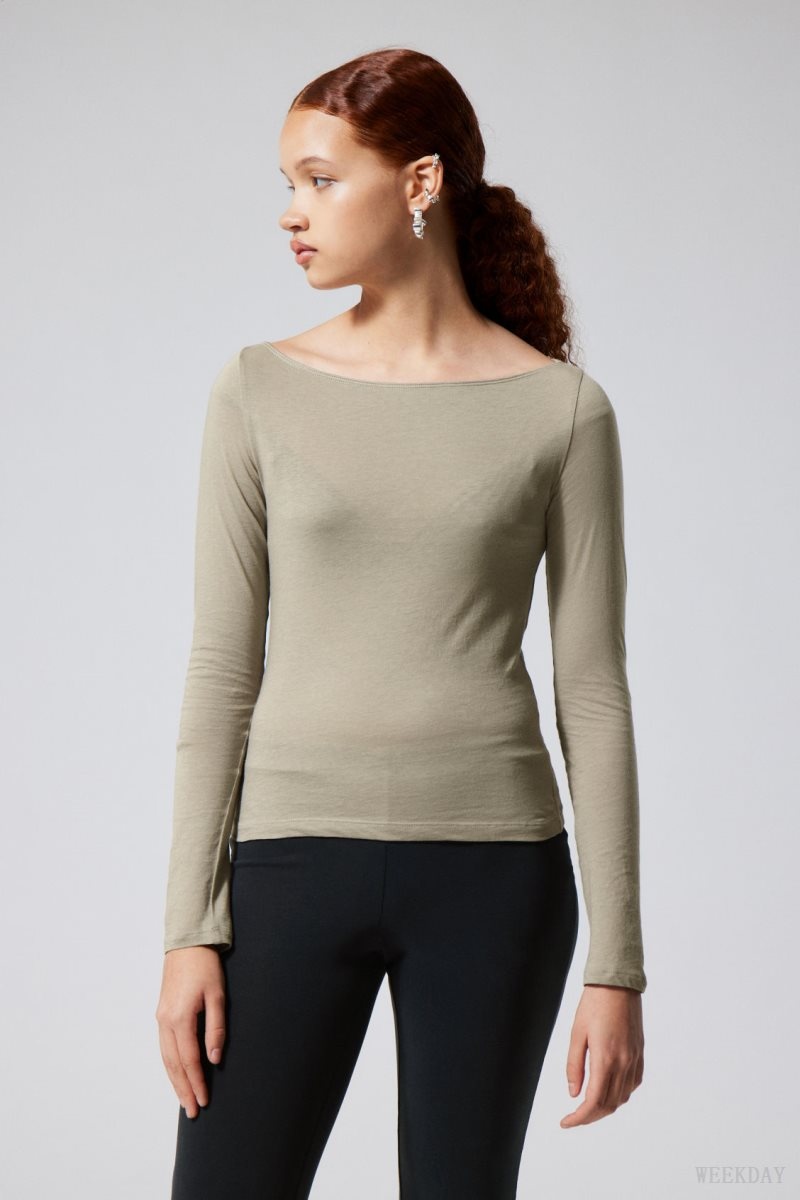 Weekday Boatneck Fitted Long Sleeve Top Mole | MZWP7725