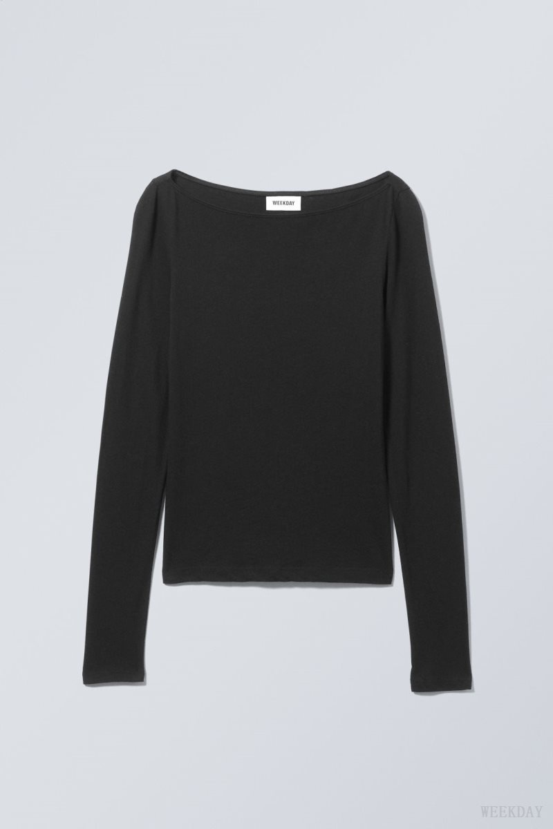 Weekday Boatneck Fitted Long Sleeve Top 黒 | NPQJ4590